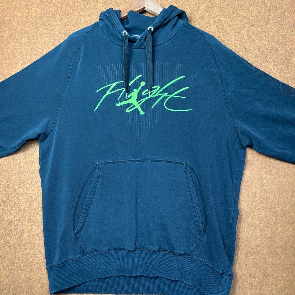 Vintage Nike Flight Jordan Hoodie Mens Size Large Faded Black & Neon Grunge Y2K